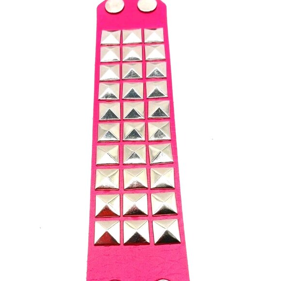 Triple Row Studded Pink Vegan Leather Bracelet New - Picture 1 of 9